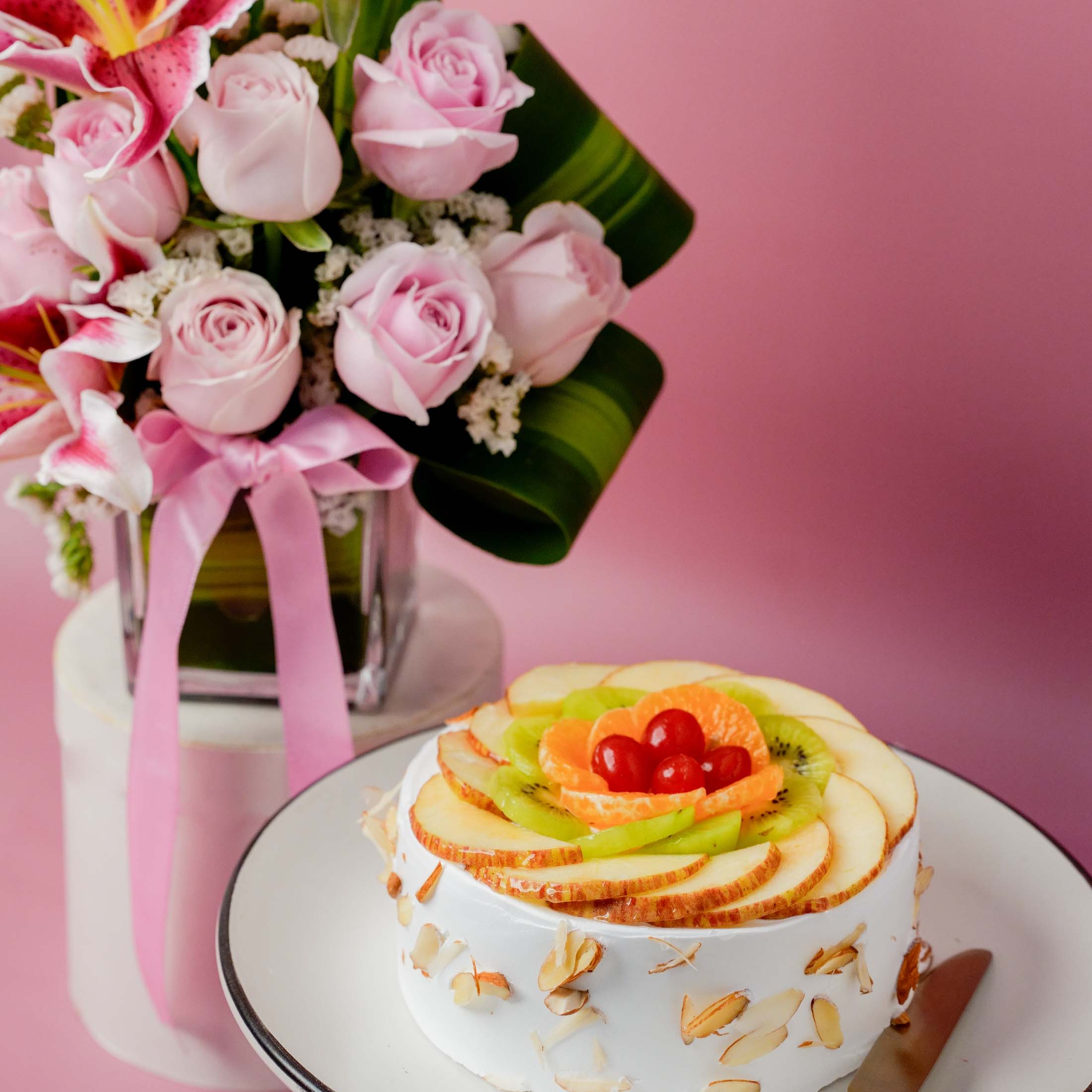 Blushing Serenity & Fruit Cake