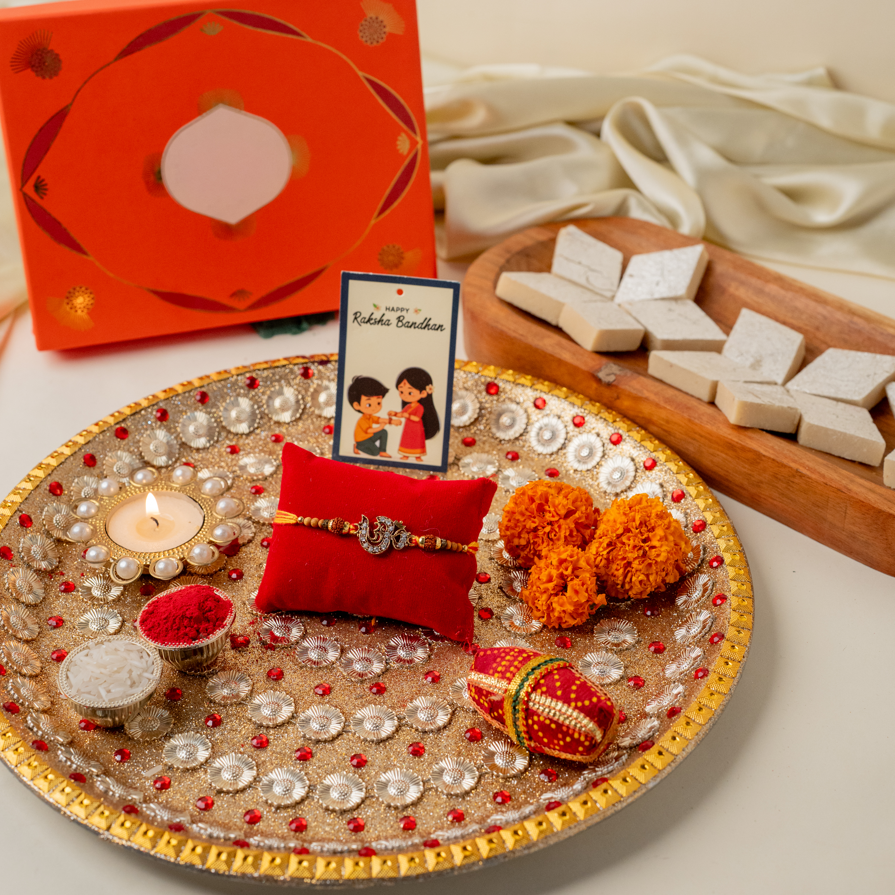 Designer Thali & Om Rakhi Designer Thali & Om Rakhi
