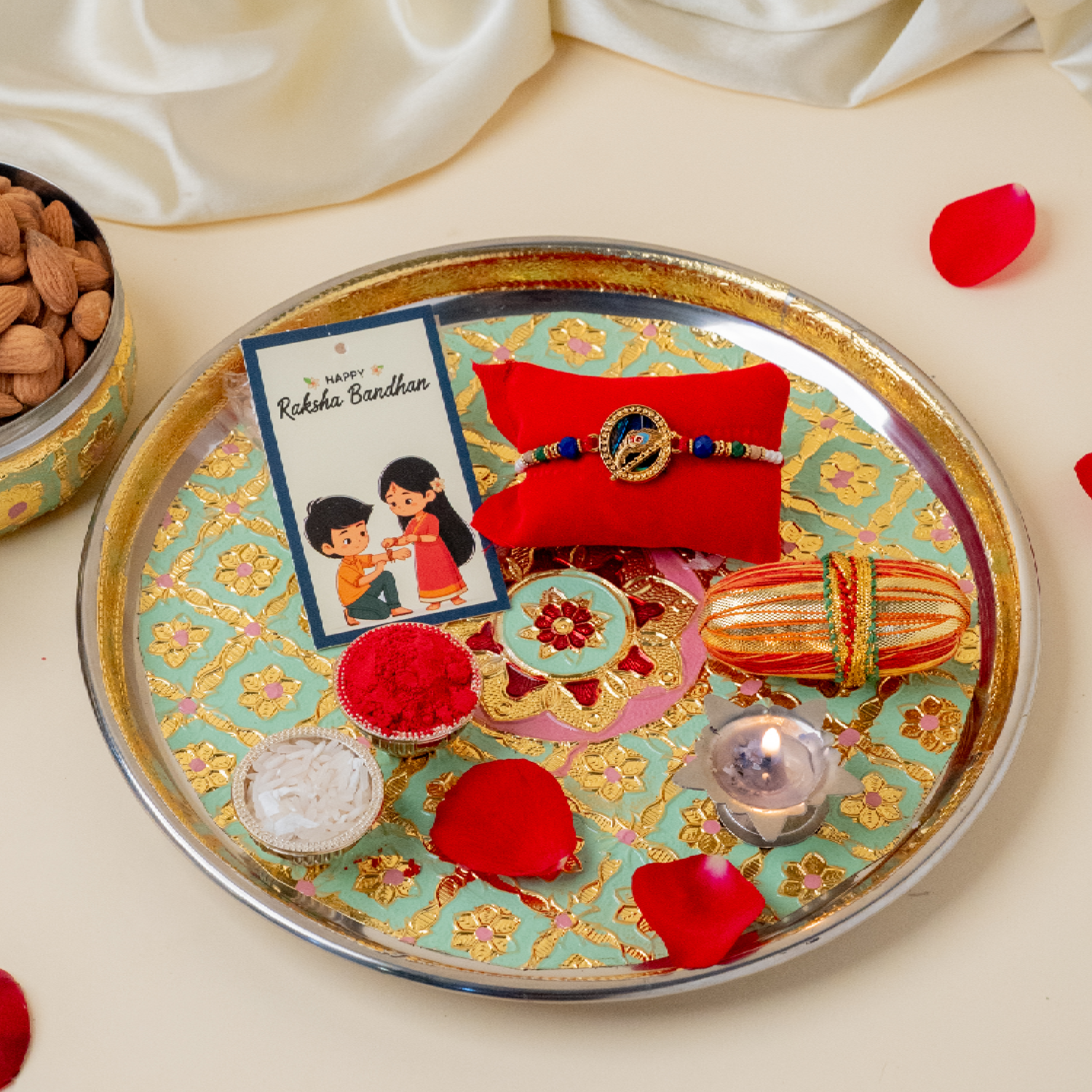 Meenakari Rakhi Thali & Almonds