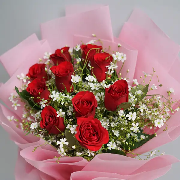 Red Roses Bouquet with Vanilla Holi Cake
