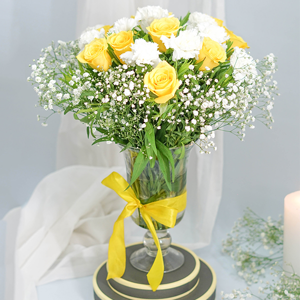 Yellow & White Floral Vase