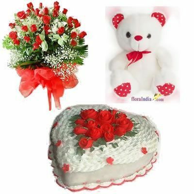 Hugs And Kisses + Sweetheart Cake + Teddy Bear