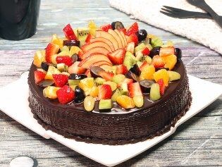 Rich Dark Chocolate Cake with Fresh Fruit