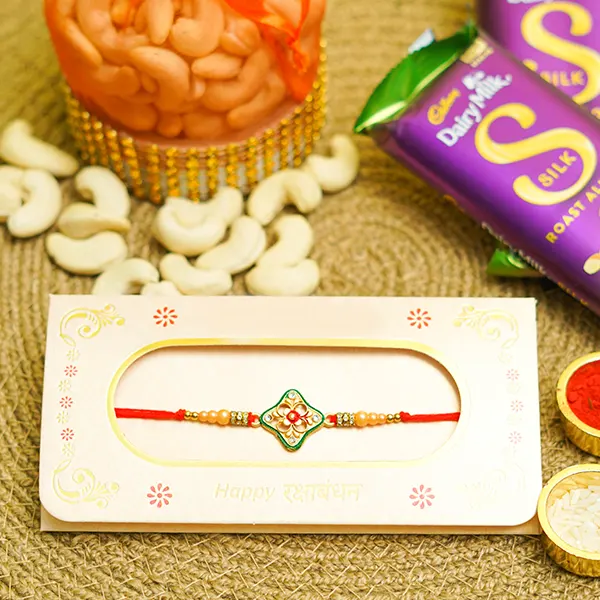 Bead Rakhi with Chocolates and Dry Fruit