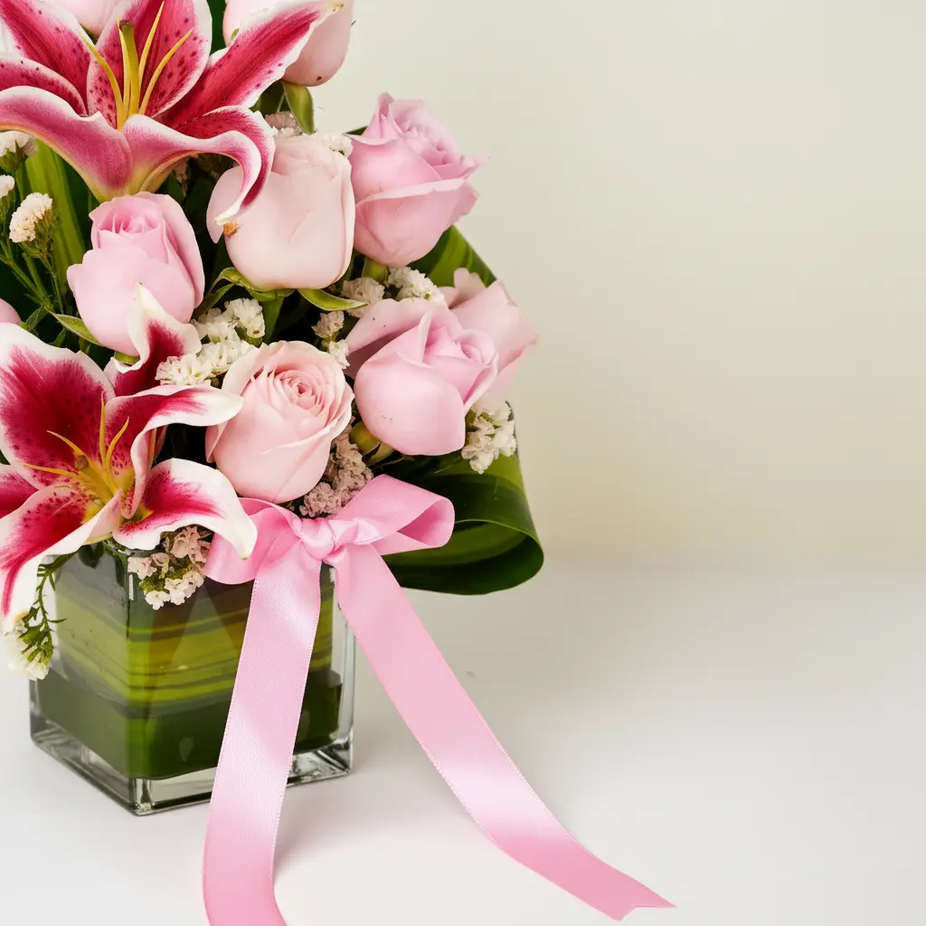 Pink Rose Lily Bouquet in Vase