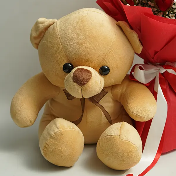 Classic Roses with Cuddly Brown Hug