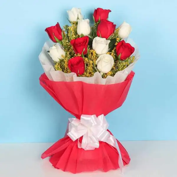 Classic Red-White Rose Bouquet