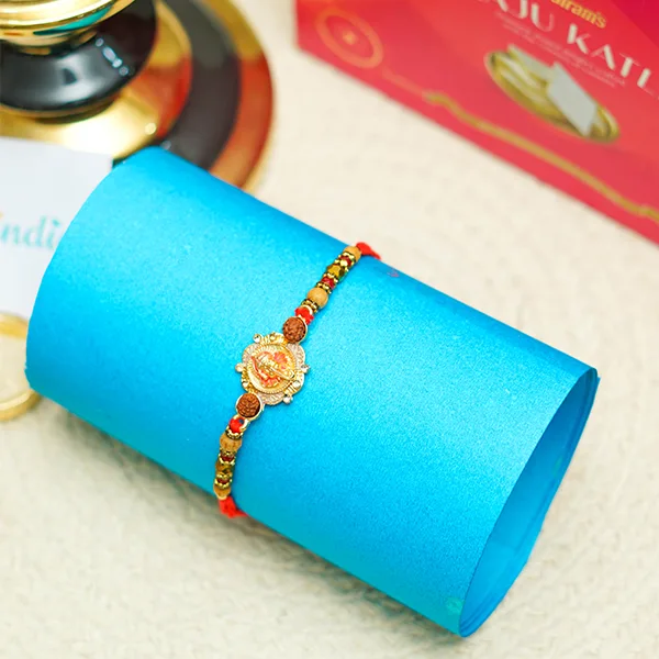 Designer Metal Rakhi with Kaju Katli