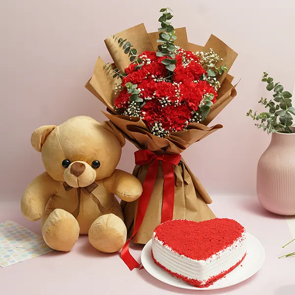 Carnation Cuddle & Red Velvet Cake