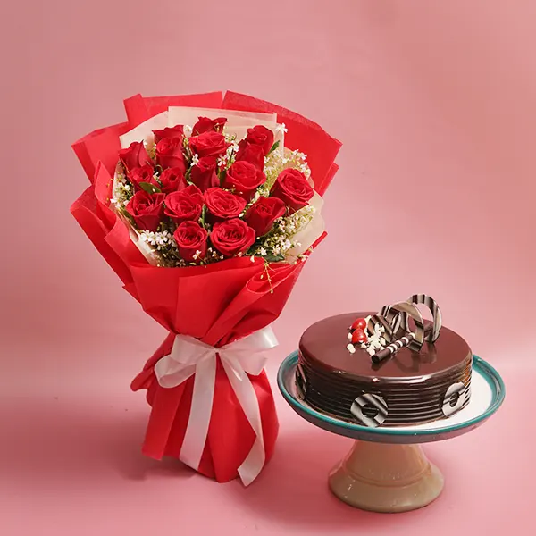 Chocolate Mini + Bunch of 18 Red Roses