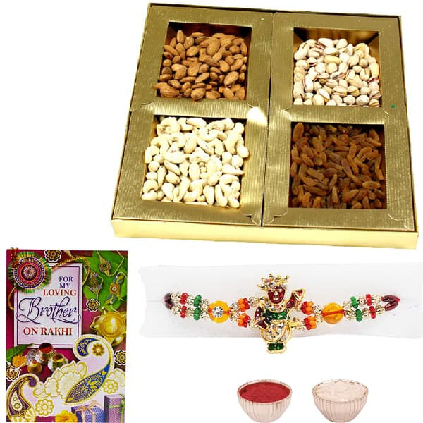 Pious Krishna Rakhi with Designer Dry Fruit Box