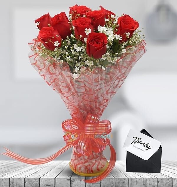 Fresh Flowers Bunch of 8 Red Rose