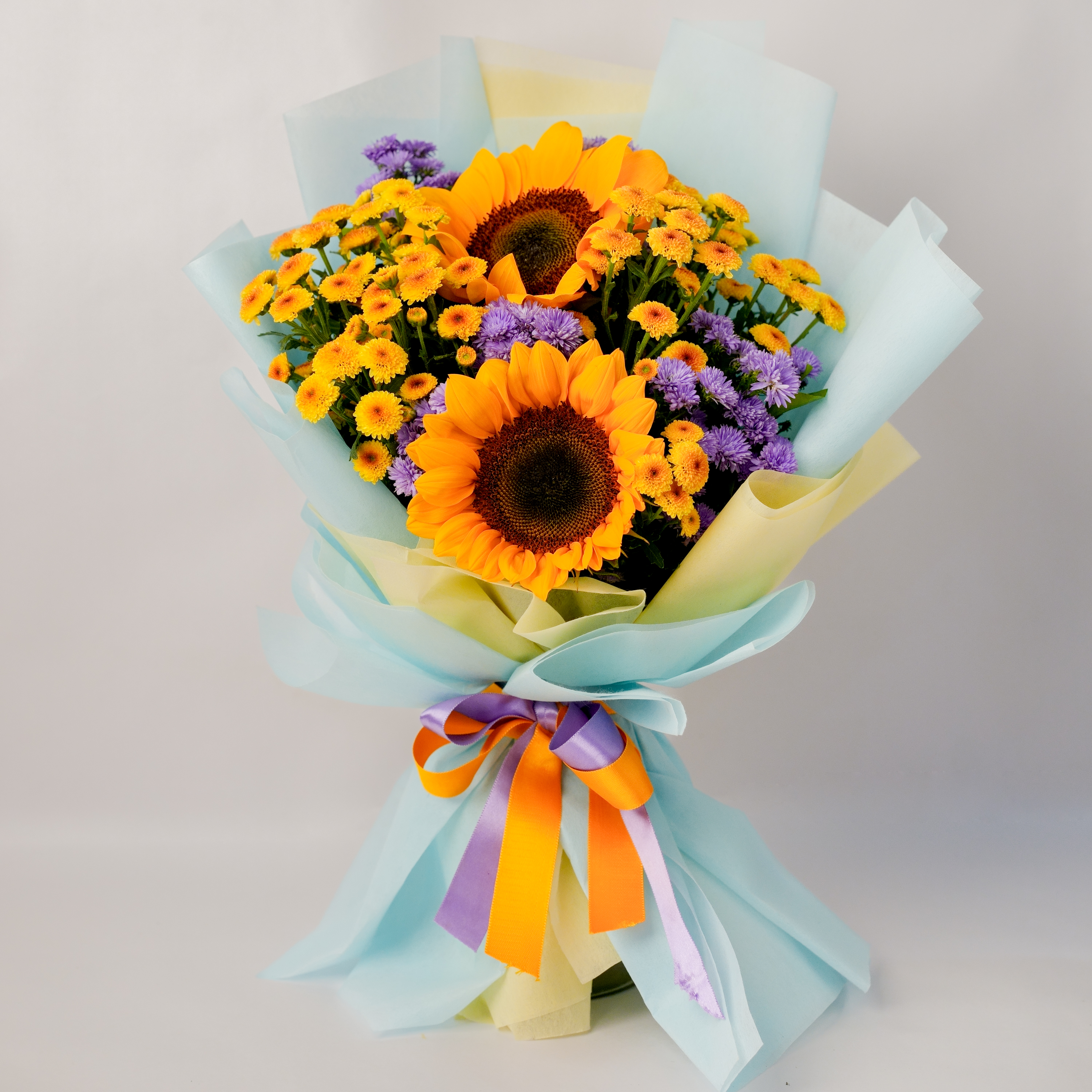 Sunflower Bouquet with Yellow & Purple Daisies