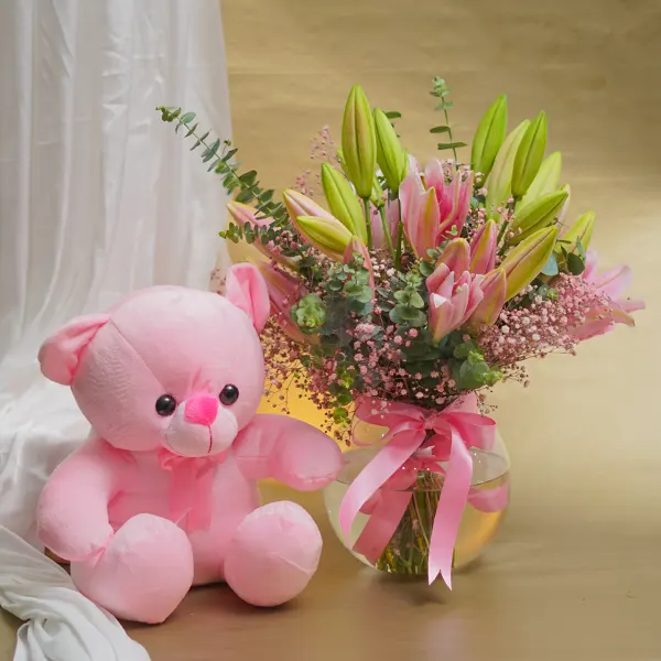 Oriental Lily Arrangement with Teddy